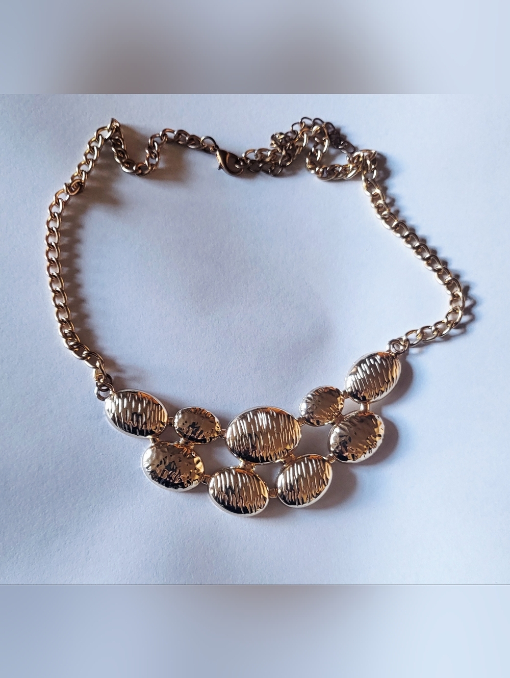 Gold-Tone Textured Oval Statement Necklace